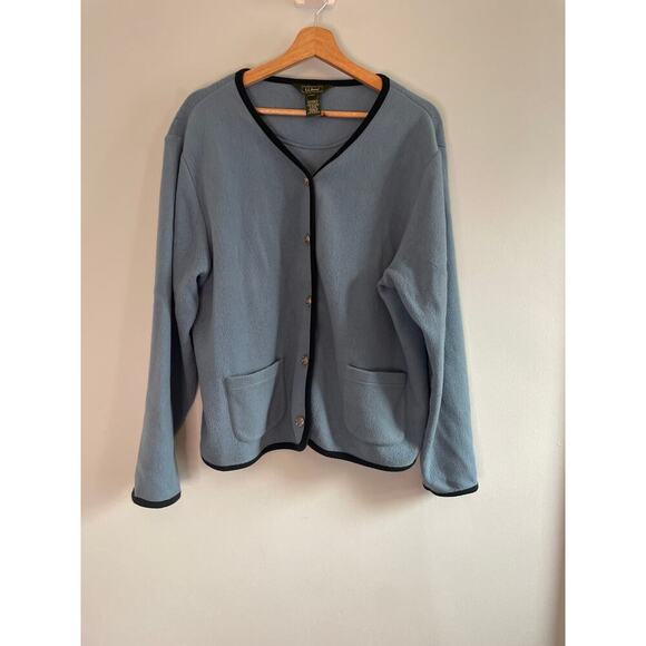 LL Bean Women’s XL blue cardigan sweater metal buttons boxy trimmed - Picture 1 of 7